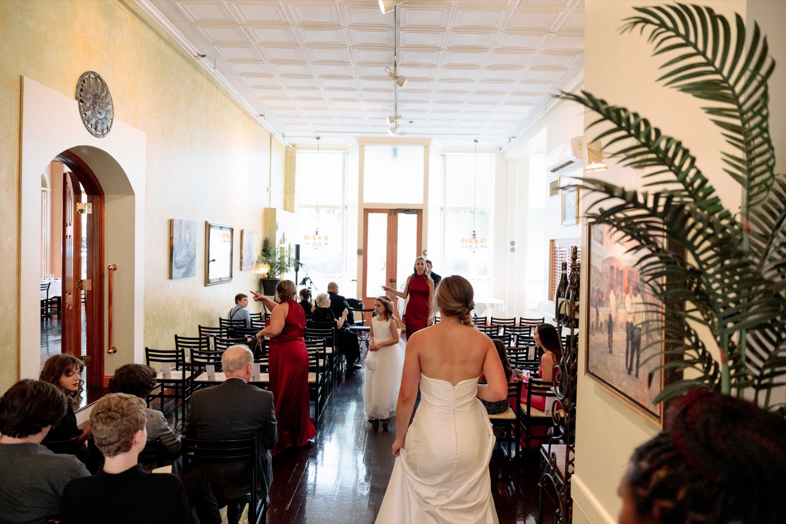 The wedding ceremony inside Caffé Luna in Raleigh
